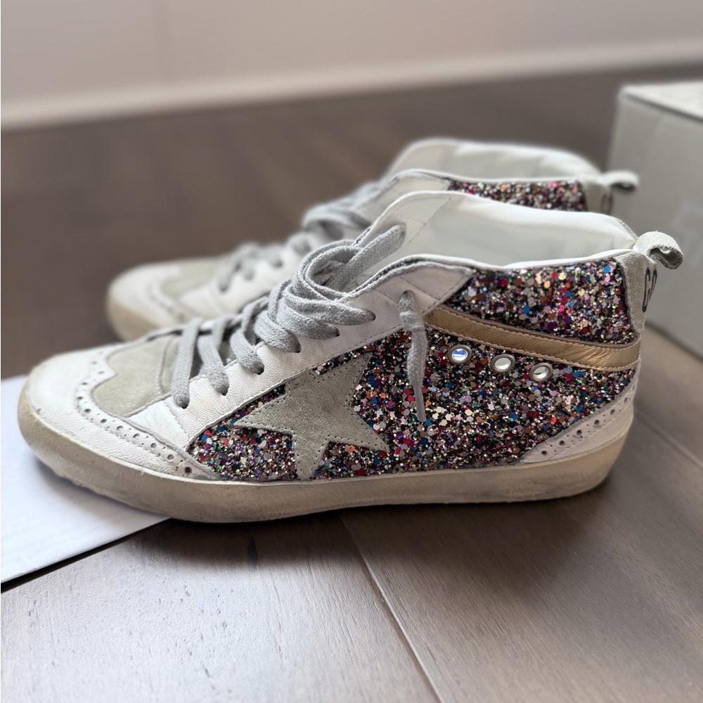 Golden Goose Mid Star Glitter Upper Multicolor Light Grey White 40 $680